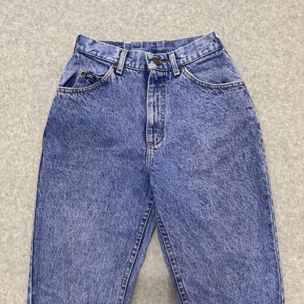 Vintage Lee Riders‎ High Waisted Mom Jeans Acid Wash Blue Tapered Leg 24 Waist